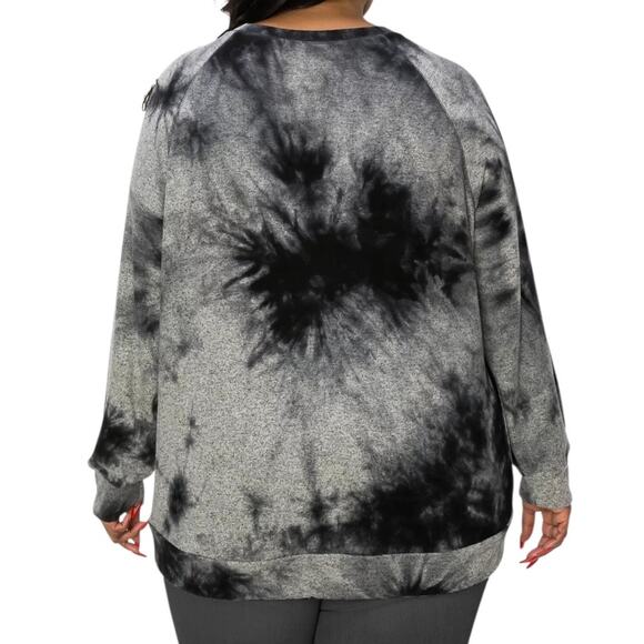 Coin 1804 Women’s Cozy Long Sleeve Pullover Top with Studs Gray Black Size 2X - Picture 2 of 3